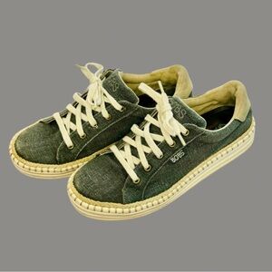 SKECHERS Bobs Lace-up Sneakers, 7.5, Dark Grey Blue Canvas, Cream Details